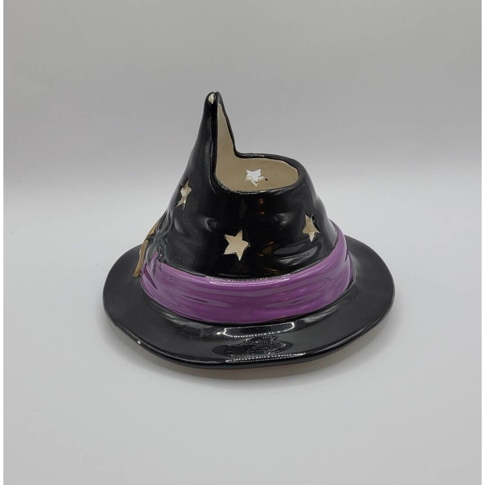 Yankee Candle Black Halloween Witch Hat Spiders Ceramic Candle Jar Topper Shade - Picture 5 of 11